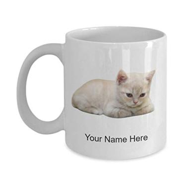 Imagem de Caneca de gato personalizada - Caneca de café para amantes de gatos, ideia para crianças meninos e meninas Amor - Caneca de café de 325 ml
