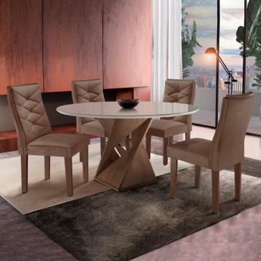 Imagem de Mesa Tampo Slim Plus Vidro 100cmx100cm 4 Cadeiras Barcelona Chocolate/Off White/Suede Animale