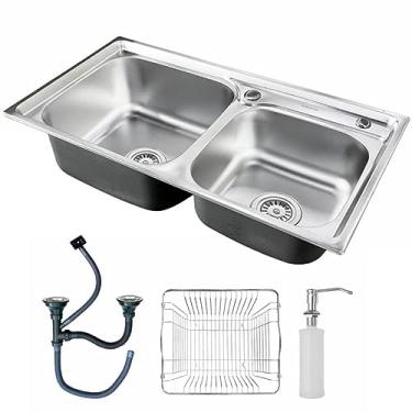 Imagem de Cuba Dupla para Cozinha Gourmet Pia Prata Aço Inox Com Acessórios 78x43 Brinovar