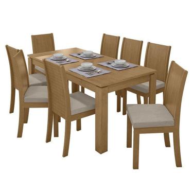 Imagem de Mesa de Jantar 200x90 com 8 Cadeiras Athenas Amêndoa/ - Móveis Lopas