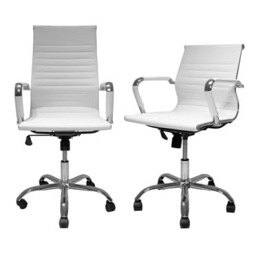 Imagem de Kit Cadeira de Escritório Presidente Stripes + Cadeira de Escritório Diretor Stripes Brancas