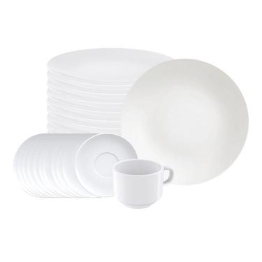 Imagem de Jogo de Pratos Rasos e Xícaras 24 Peças Leonora em Porcelana Branco - Tramontina