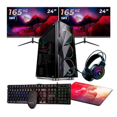 Imagem de Kit - Pc Gamer Amd Ryzen 5 5600G 16Gb (Rtx 3060 12Gb) Ssd 1Tb + 240Gb M.2 500W 80 Plus + 2 Monitores Neologic 24165Hz, Neologic Streamer - Nli85852