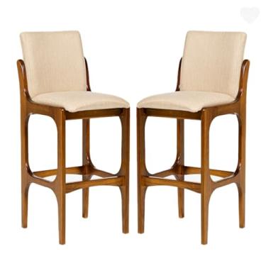 Imagem de Rio Madeira, Kit 2 Banquetas para Cozinha Americana Lisboa Madeira Imbuia Linho Bege M58 RMI
