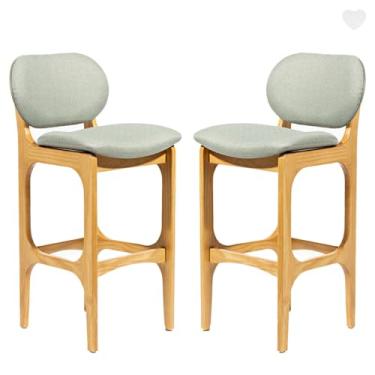 Imagem de Rio Madeira, Kit 2 Banquetas para Cozinha Americana Decor Madeira Mel Linho Verde L84 RMI