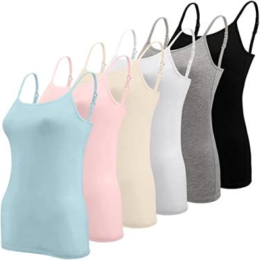 Imagem de BQTQ 6 peças de camiseta feminina regata com alças finas ajustáveis, Preto, branco, cinza, azul celeste, rosa, bege, G