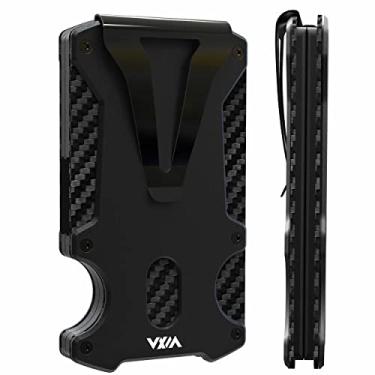 Imagem de WXM Carteira masculina RFID fina com clipe para dinheiro, porta-cartões pop-up para 10 a 15 cartões, janela para identidade, compartimento extensível para cartão de crédito, fecho magnético, metal