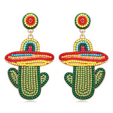 Imagem de Cinco De Mayo Brincos femininos coloridos com miçangas Fiesta Chill Brincos pendentes com letra de declaração brincos de gota do festival mexicano joias presentes, Zinco, Cristal