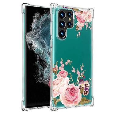 Imagem de Ueokeird Capa de telefone para Galaxy S22 Ultra, capa para Samsung S22 Ultra 5G SM-S908U para meninas e mulheres, capa protetora fina à prova de choque com estampa floral transparente TPU para Samsung