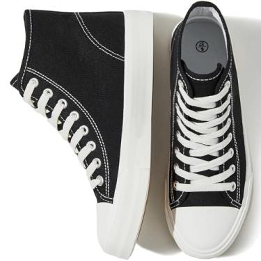 Imagem de Uoidru Tênis de lona feminino de cano alto, de lona, branco, casual, com cadarços, tênis da moda, Balck, 9