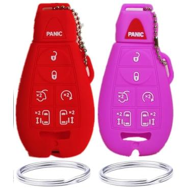 Imagem de Capa protetora de chave inteligente para controle remoto sem chave para Chrysler Town Country Dodge Grand Caravan Charger Challenger Durango Journey Ram Magnum Jeep M3N5WY783X (vermelho e roxo)