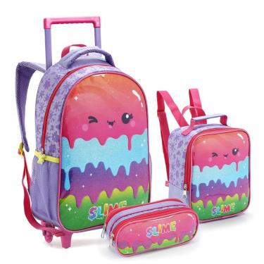Imagem de Kit Mochila Rodinha Infantil Menina Estampa Slime Super Fofa-Feminino