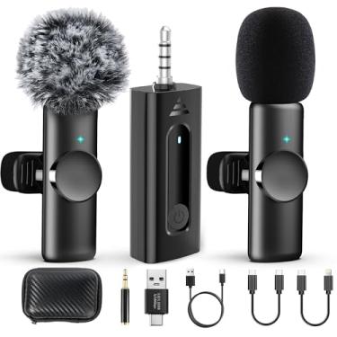 Imagem de CHRIMEFLAME Microfone de lapela duplo sem fio para câmera/iPhone/telefone Android/laptop/computador, microfone de lapela profissional plug-play para gravação de vídeo, vlogging, entrevista