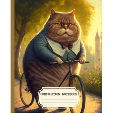 Imagem de Caderno de composição: design de capa de gato estético vintage na bicicleta