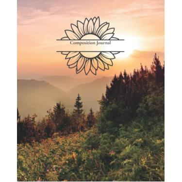 Imagem de Caderno de composição Diário pautado pela faculdade: Diário de pôr do sol na montanha para volta às aulas, trabalho, escritório, universidade | pautado