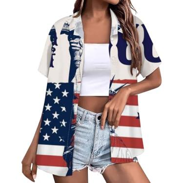 Imagem de America Apparel Camiseta feminina do Memorial Day, camisetas femininas fofas, patrióticas, tops de verão, Azul claro, XXG