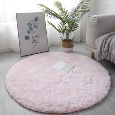 Imagem de Círculo redondo shaggy tapete sala de estar quarto tapete decoração casa tapete peludo, rosa, 40cm