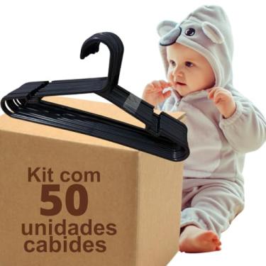 Imagem de Kit Cabide Infantil 50 Unidade Preto Resistente Organizadores Infantis Para Roupas Bebes