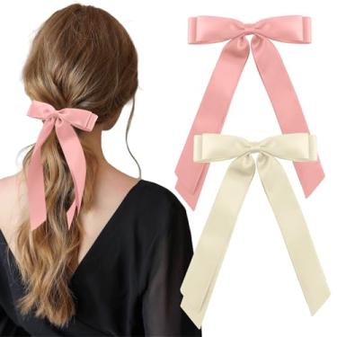Imagem de Yetuab Presilhas de cabelo de fita dupla com laço de cetim, 2 unidades, acessórios de cabelo para mulheres, laços de cabelo para meninas, rosa bege, grampos de cabelo para casamento