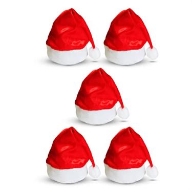 Imagem de Cascavel - 5 Gorros Papai Noel Macios Fantasia Natal Festa Jantar Feltro - Vermelho e Branco - Unissex-Adultos