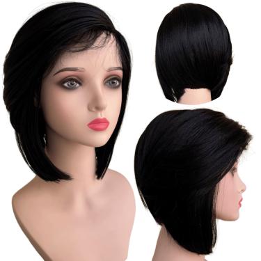 Imagem de Peruca Front Lace Wig Long Bob Preta Natural Orgânica Curta