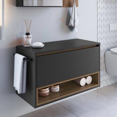 Imagem de Gabinete de Banheiro Suspenso 80cm com 1 Nicho 1 Toalheiro 1 Porta Mel/Grafite