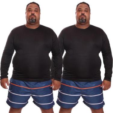 Imagem de Kit 2 Camisetas Masculina Plus Size Manga Longa Dry Fit Lisa Proteção 