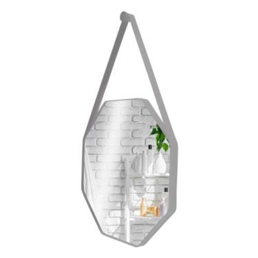 Imagem de Espelho Banheiro Decorativo Sextavado 60cm Alça De Couro + Pino - Land