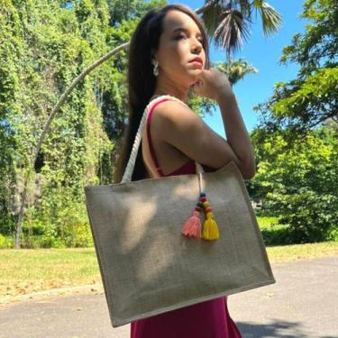 Imagem de Bolsa De Praia Palha Luxo Feminina Passeio Orla Cachoeira Reforçada  -