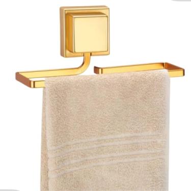 Imagem de Porta Toalha de Rosto Barra Banheiro Lavabo Toalheiro Sem Furo Fixação Dupla Face Dourado