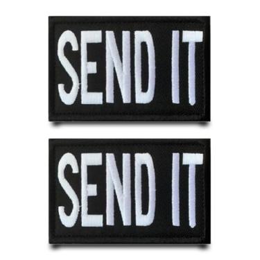 Imagem de 2 peças Send It Emblema militar tático bordado gancho e laço apliques engraçados para mochilas, jaqueta, roupas, jeans, bonés, bolsas, chapéus, colete