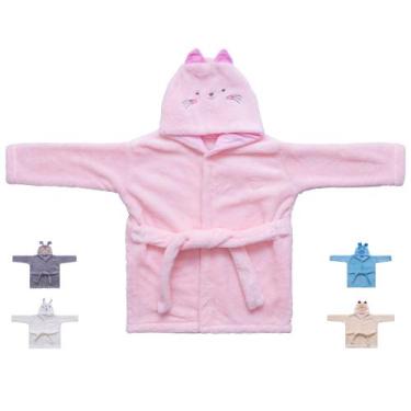 Imagem de Roupão de microfibra ml bichinhos c/ capuz liso ii baby joy, Gata rosa
