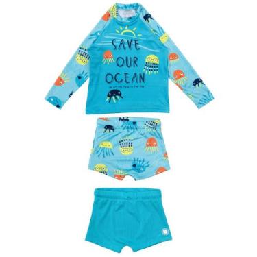 Imagem de Kit 1 Blusa Proteção Uv + 2 Sungas Forradas Infantil Praia - Fofotinho