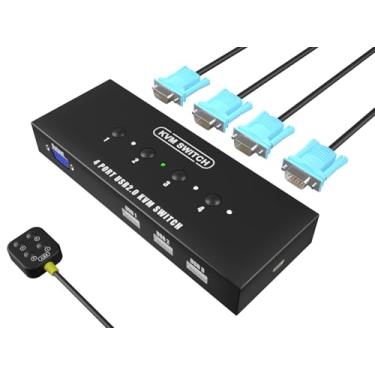Imagem de KAGO Kvm Switch Vga 4 Portas - Vga Kvm Switch para 4 Computadores Compartilham 1 Monitor e 3 Dispositivos Usb 2.0, Impressora de Scanner de Teclado e Mouse, Disco U, Sem Driver para Todos os Sistemas