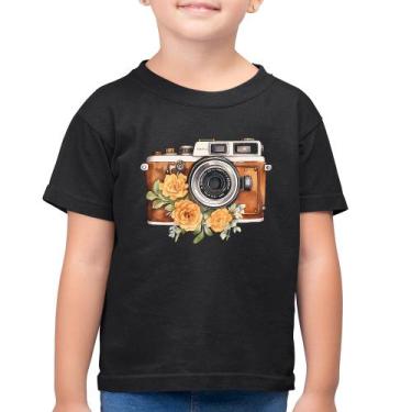 Imagem de Camiseta Algodão Infantil Máquina Fotográfica Vintage e Flores - Foca 