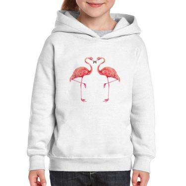 Imagem de Moletom Infantil Flamingos coração - Foca na Moda, Branco, 12