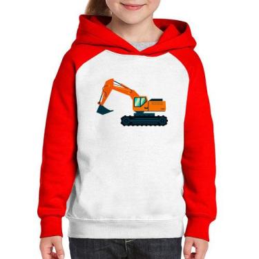 Imagem de Moletom Infantil Escavadeira - Foca na Moda, Branco, Vermelho, 10