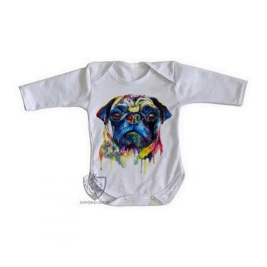 Imagem de body nenê criança roupa bebê manga longa Pug colorido  - Empório Dutra