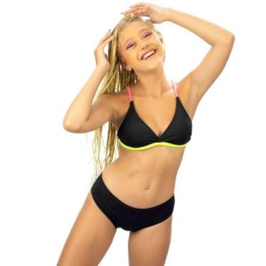 Imagem de Biquíni Infanto Juvenil Cortininha Preto e Neon Cecí Moda Praia, 20, P