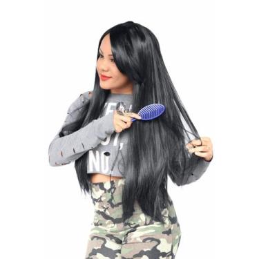 Imagem de Peruca Lace Wig Lisa Longa Com Franja -  Repartição Fixa Com Micropele