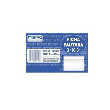 Imagem de Ficha Pautada 3x5 100 Fls Papel Offset 150g (127mm X 76mm) - São Domin