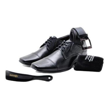 Imagem de Kit 4 Em 1 Sapato Masculino Social Rafarillo Em Couro Preto + Cinto + 