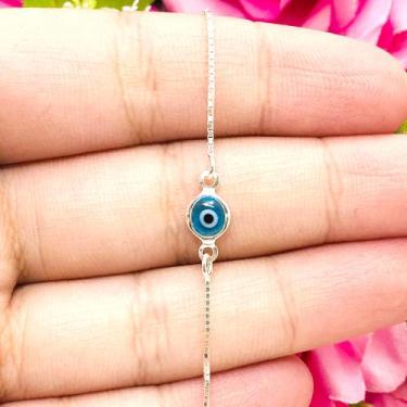 Imagem de Pulseira Veneziana Olho Grego Prata Legitima 925 / 18 / Azul - Lojas L
