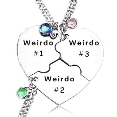 Imagem de SAMIQU Colar Weirdo 1/2/3, colar de coração BFF para 3 melhores amigas e mulheres amizade, Aço inoxidável, não