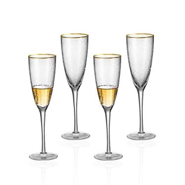 Imagem de Conjunto de 4 taças de champanhe 1500° C com borda dourada para champanhe e vinho espumante para aniversário de casamento