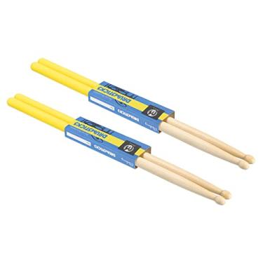 Imagem de PATIKIL Baqueta de madeira de bordo antiderrapante empunhadura para bengala de bateria 7A amarelo 2 pares para percussão de instrumentos musicais de percussão