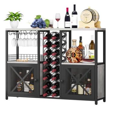 Imagem de Homeiju Minibares para casa, armário de cafeteria de madeira, armário de bebidas moderno para bebidas e copos, buffet de vinho de fazenda com aparador de armazenamento para cozinha doméstica sala de