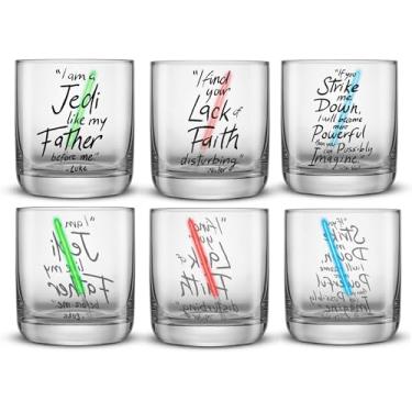 Imagem de JoyJolt Coleção Star Wars Lightsabre de luz copos de 290 ml, conjunto de 6 copos de vidro de edição limitada Obi Wan Kenobi Darth Vader Luke Skywalker™, conjunto de copos curtos Star Wars Gifts