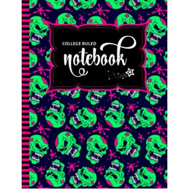 Imagem de College Ruled Notebook: Large 8.5x11 Composition Book / 100 Sheets (200 Pages) / Numbered Pages/Note Taking Gift For Back To School - Writing/Neon Green Hot Pink Zombie Skull Art Pattern on Black