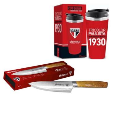Imagem de Kit são paulo copo termico + faca de churrasco presente oficial - BRAS